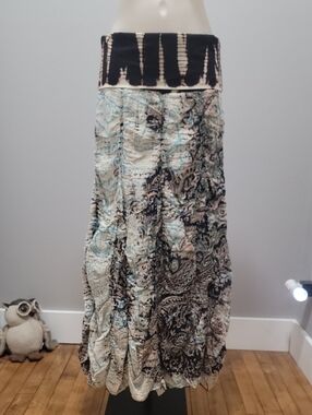 Boho Maxi Skirt Paisley with Brown Tie-Dye Waistband Sz S